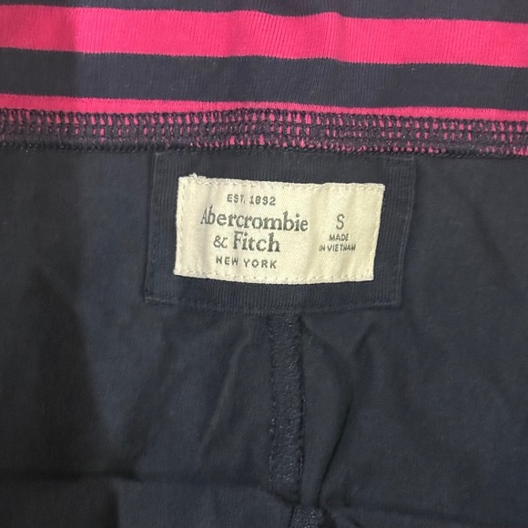 VTG Y2K Abercrombie Fitch Navy Pink Stripe Foldover Waist Leggings Women's Small - Picture 3 of 5